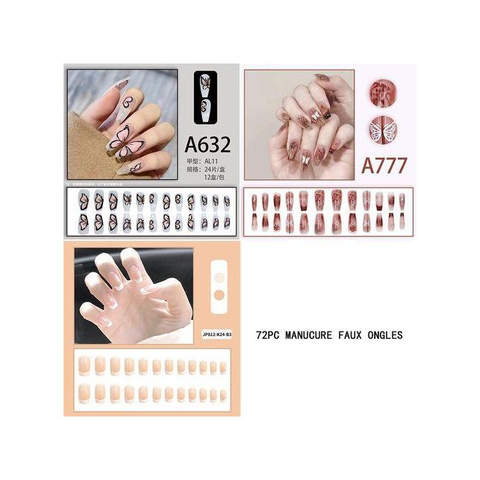 72Pcs Matte Long French Nails with Glue
