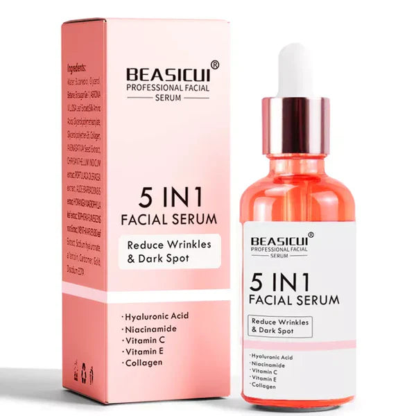 BEASICUI 5 in 1 Anti Wrinkle Anti Aging Face Serum with 30% Vitamin C 5% Niacinamide 10% Hyaluronic Acid 10% Vit E 5% Collagen