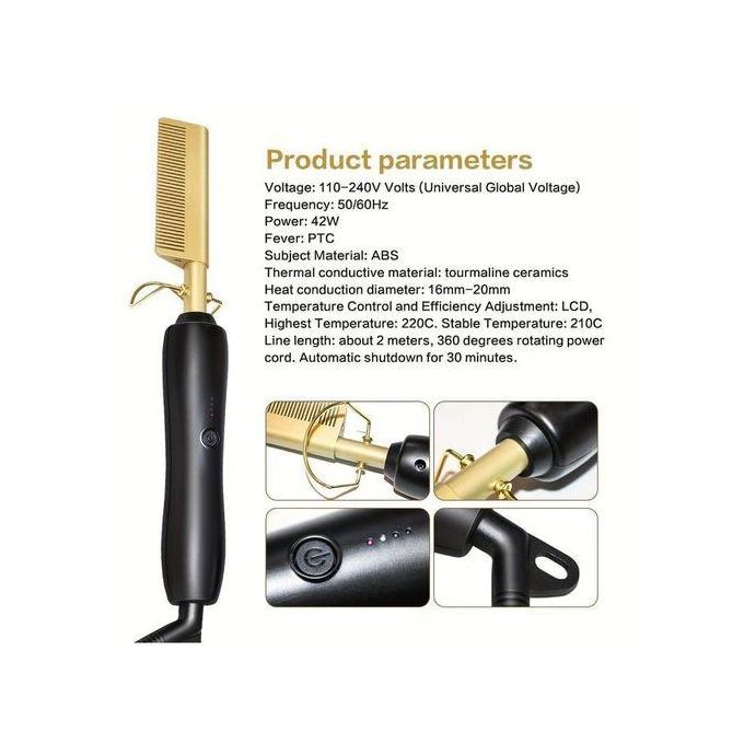 Professional Electric Hot Comb – Gold Heat Hair Straightener