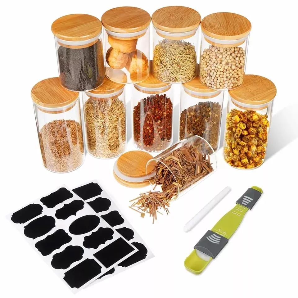 Glass spice jar set