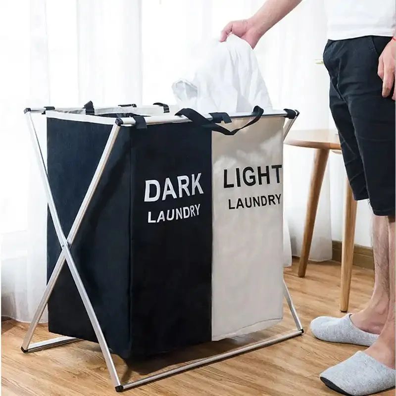 Two grid partitioned laundry basket