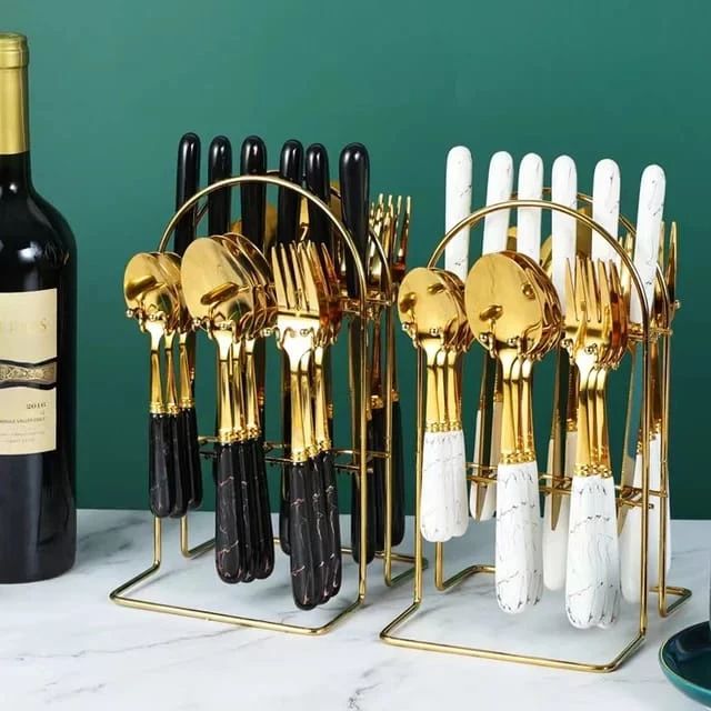 24pc semi gold cutlery set