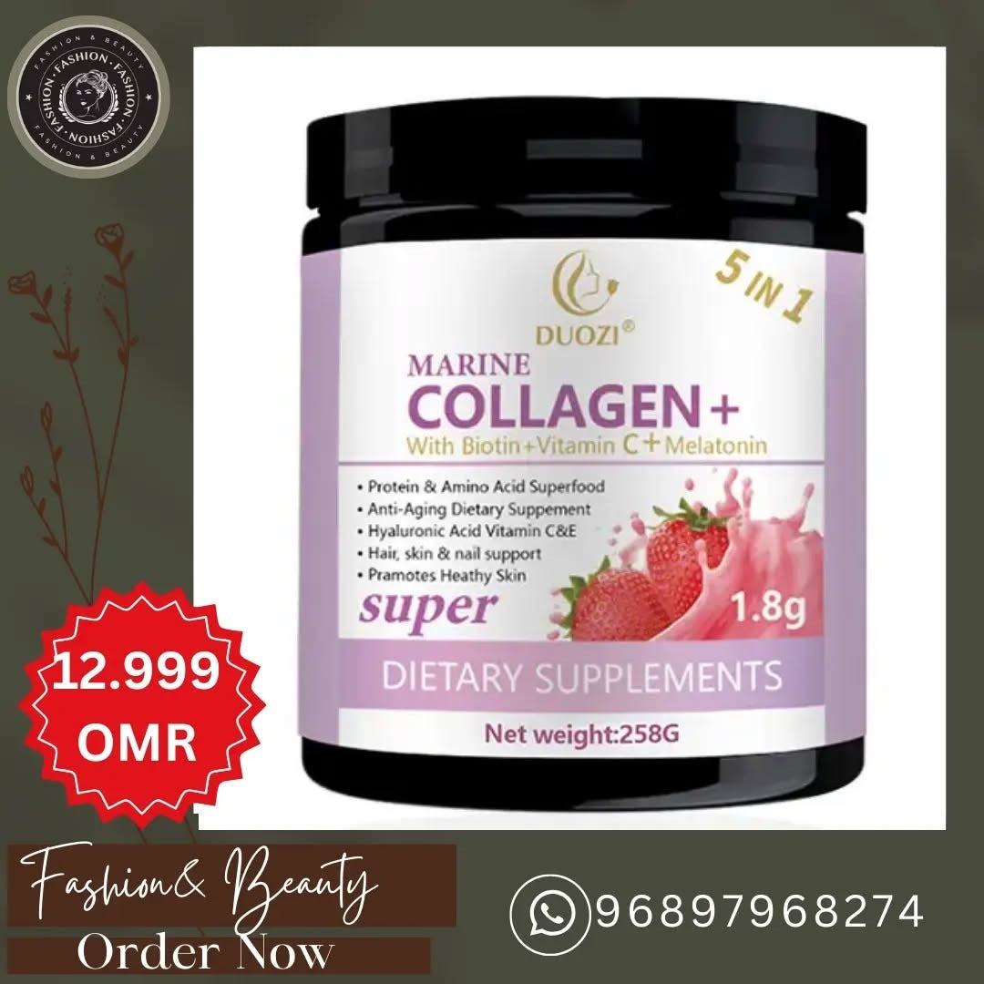 Duozi Marine Collagen Powder 5-in-1 β Glow From Within | Youthful Skin, Strong Hair & Nails, Joint Support + Hyaluronic Acid, Vitamin C, Biotin & Zinc
