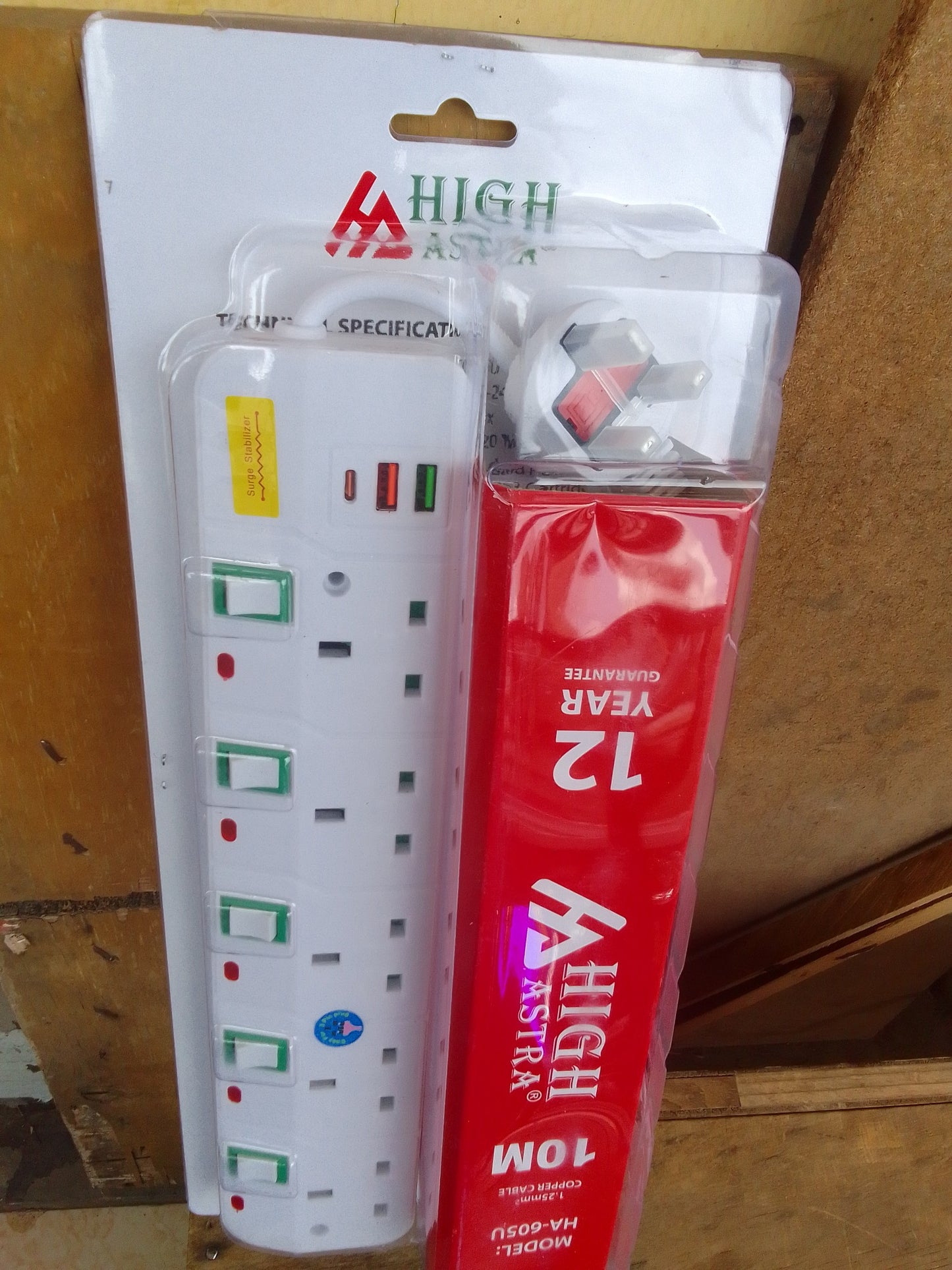 Astra 5m HA_605U Power Extension Trailing Socket with USB Charging Points