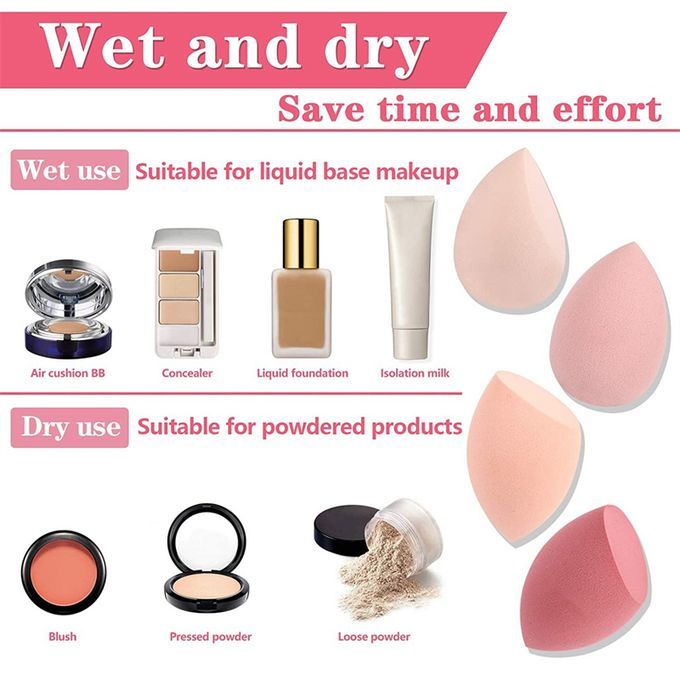 Qwen Makeup Sponges – Beauty Blender Sponge Set (4pcs, Pink)