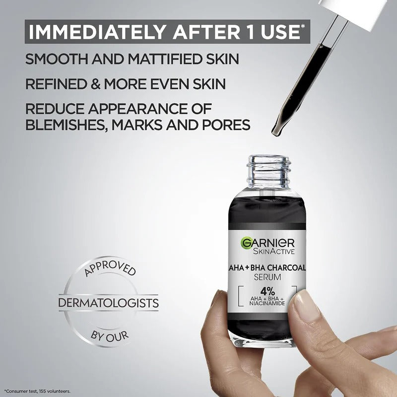Garnier SkinActive 4% AHA + BHA (Salicylic Acid) & Niacinamide Charcoal Serum