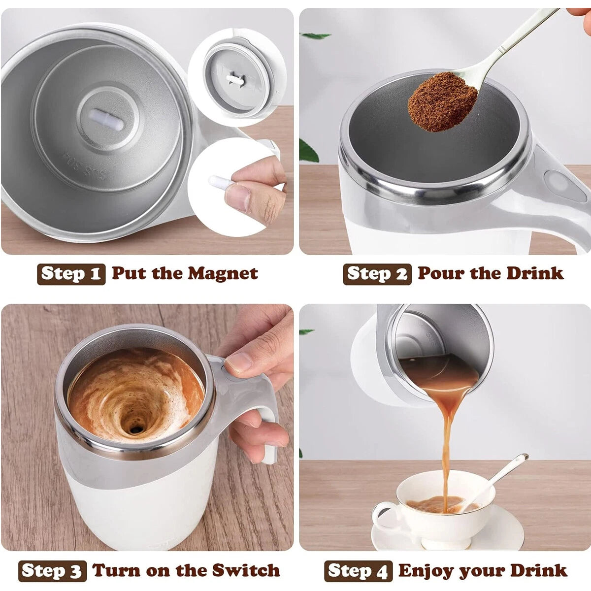 AAA Battery Powered Stainless Steel Magnetic Stirring Cup – 380ml