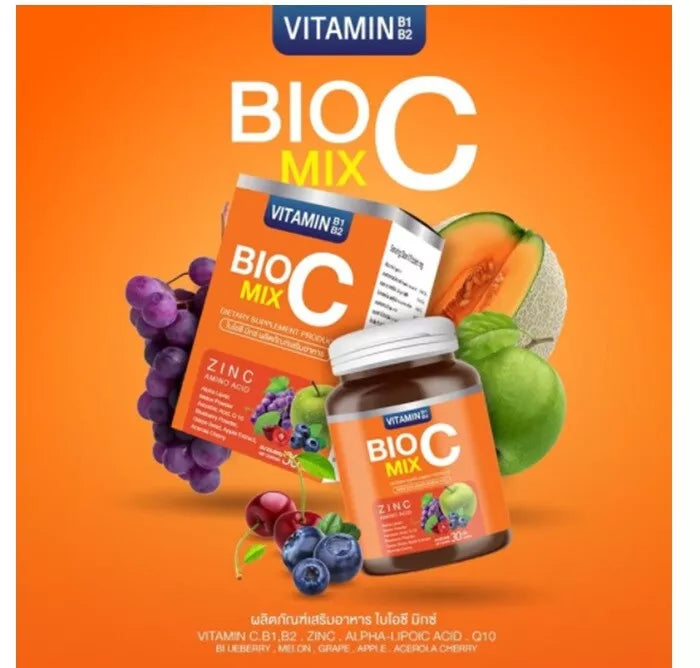 BioC Mix Vitamin C B1 B2 Zinc Q10 Antioxidant Bright Skin Immune Brain 30 Tablet