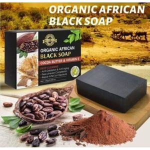 Organic African Black Soap With Cocoa Butter & Vitamin E, 120g