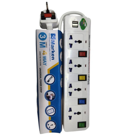 Marken 4-Way Extension with 2 USB Ports – Reliable Power, All in One Place