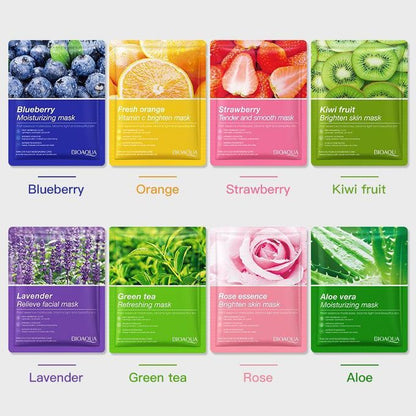 BIOAQUA 8 Pcs Fruit Plant Extract Essence Facial Mask Set