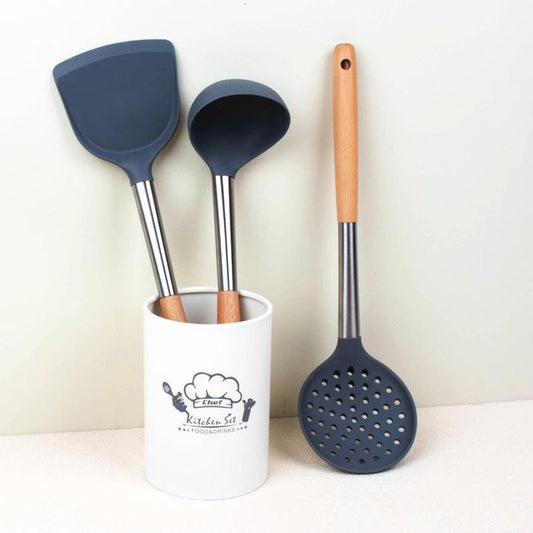 KnMn Non-stick 3 PCS Kitchen Silicone Utensils Set with Wooden Handles