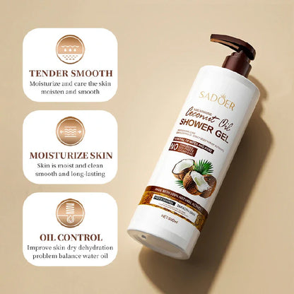 SADOER 500ml Coconut Body Wash Amino Acid Clean gently Nourishing skin Moisturizing Fragrance Shower Gel remove dirt Remove mites Moisturize the cuticle grease control