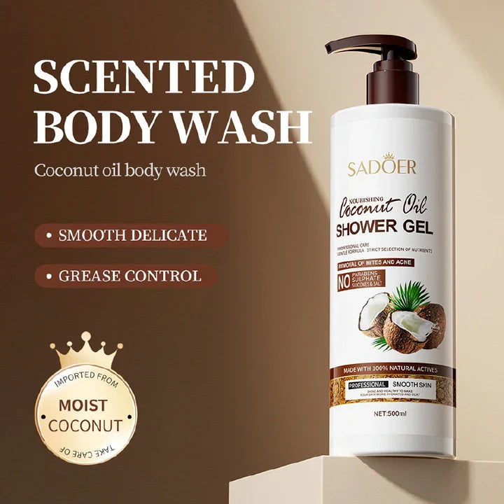 SADOER 500ml Coconut Body Wash Amino Acid Clean gently Nourishing skin Moisturizing Fragrance Shower Gel remove dirt Remove mites Moisturize the cuticle grease control