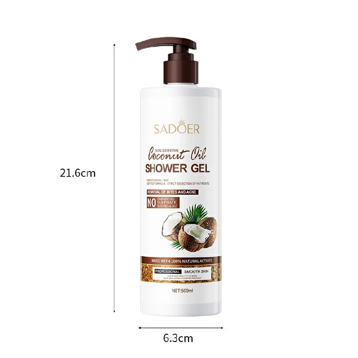 SADOER 500ml Coconut Body Wash Amino Acid Clean gently Nourishing skin Moisturizing Fragrance Shower Gel remove dirt Remove mites Moisturize the cuticle grease control