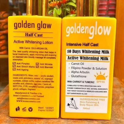 golden glow Intensive Half Cast 10 Days Brightening Milk with carrot oil,alpha Arbutin,Glutathione,tumeric