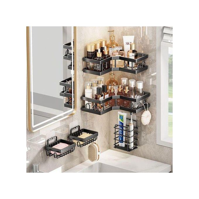 Multipurpose 5-Piece Shower Caddy Set – Rectangular & Corner Wall Shelves (5-in-1 Organizer)