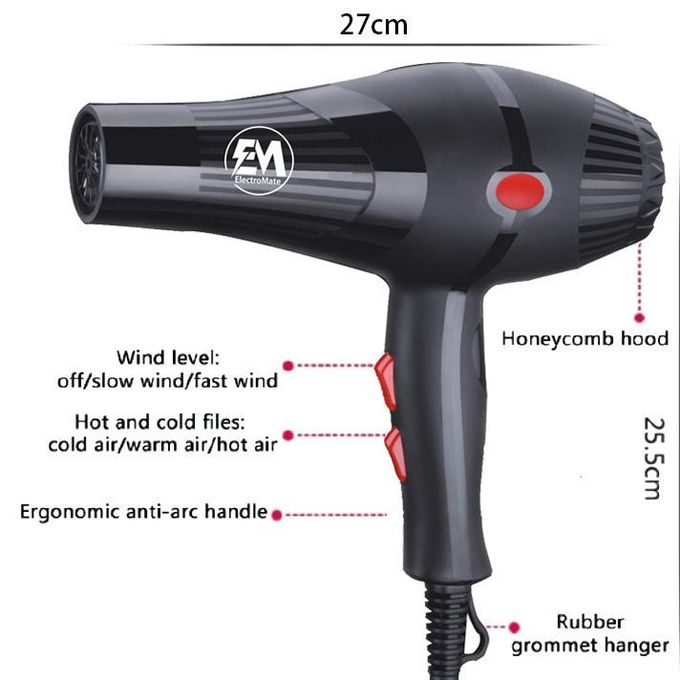 Em ElectroMate Blow Dryer Hair Blower – 2200W (Black)