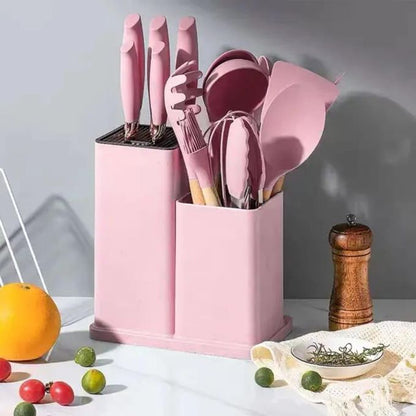 19-Piece Cutlery Set with Silicone Spoon Set & Chopping Board