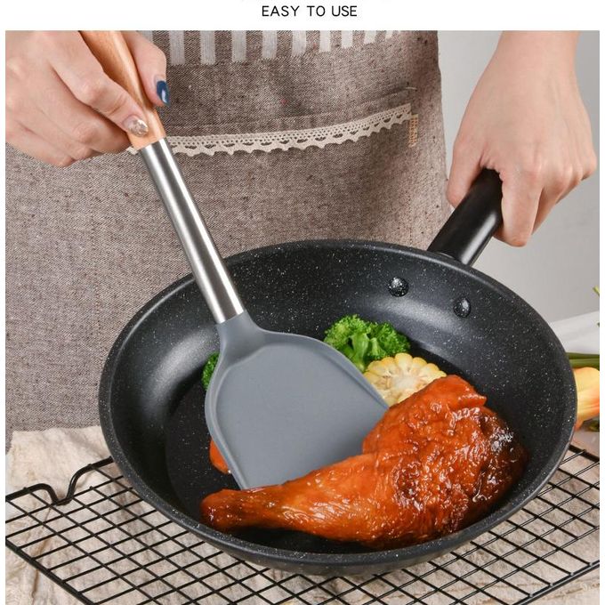 KnMn Non-stick 3 PCS Kitchen Silicone Utensils Set with Wooden Handles