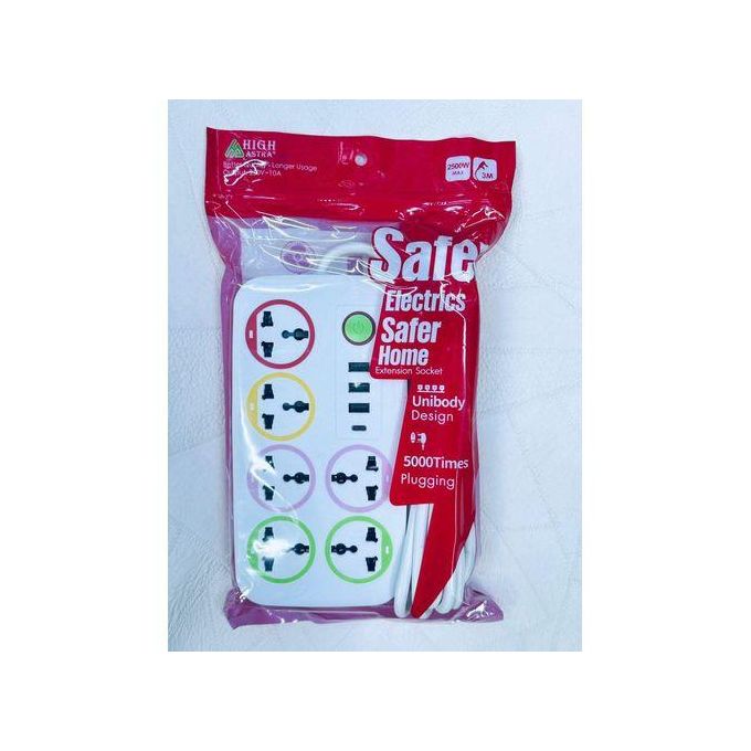 Astra 5-Way Extension with 2 USB Ports + 1 Type-C and Master Switch – 2500W Power Capacity