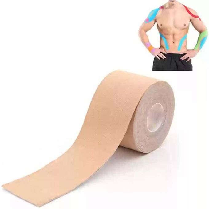 Kinesiology Tape – Breathable, Elastic Sports Tape for Pain Relief & Support (Beige Roll)
