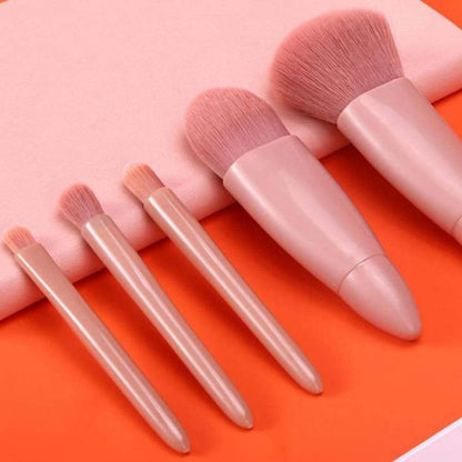 5-in-1 Makeup Brush Set with Mirror – Portable Mini Beauty Tool