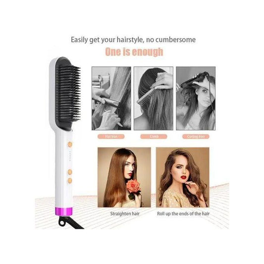 New 2-in-1 Electric Hot Comb Curler Brush