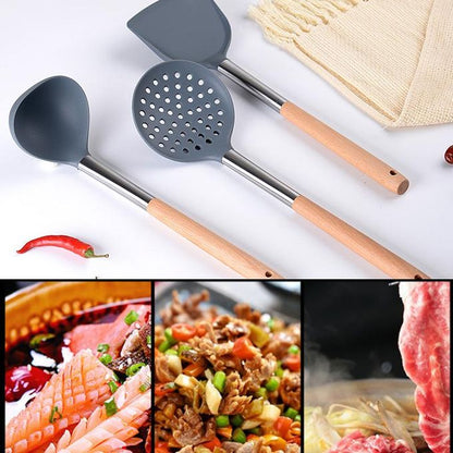 KnMn Non-stick 3 PCS Kitchen Silicone Utensils Set with Wooden Handles