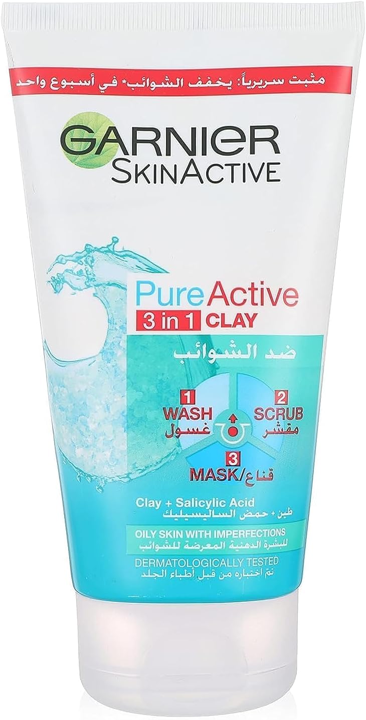 Garnier Pure Active 3-in-1 Wash, Scrub and Mask 150ml