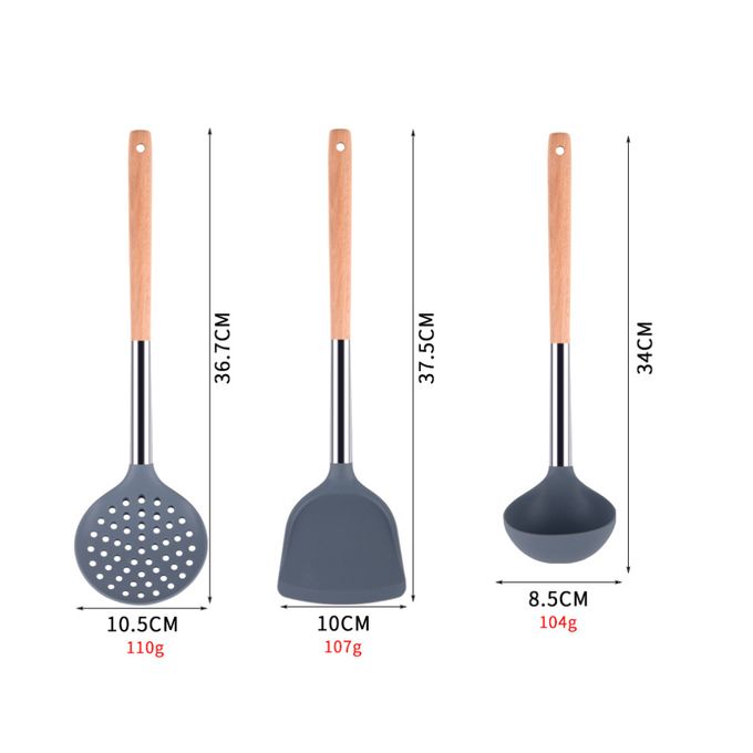 KnMn Non-stick 3 PCS Kitchen Silicone Utensils Set with Wooden Handles