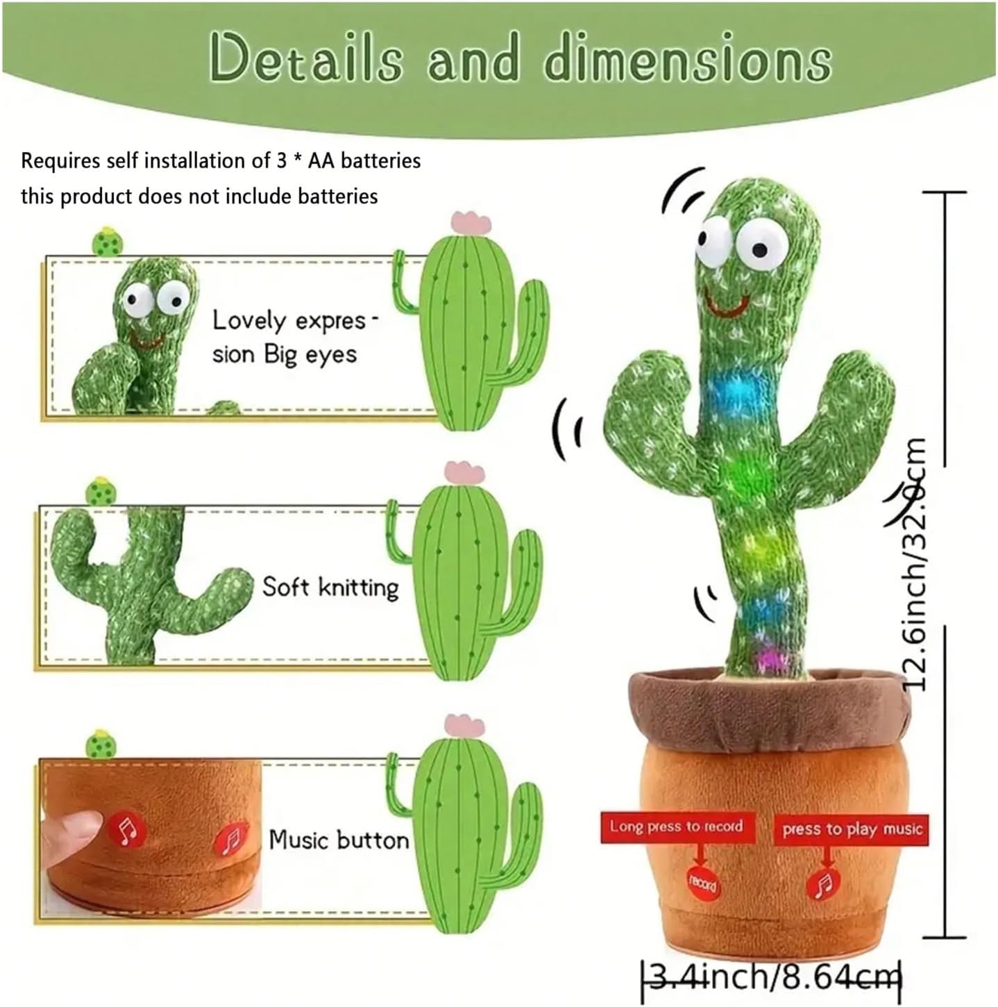 Generic 1pc-Dancing Talking Cactus Toys For Baby Boys And Girls, Singing Mimicking Recording Repeating What You Say Sunny Cactus Up Plus