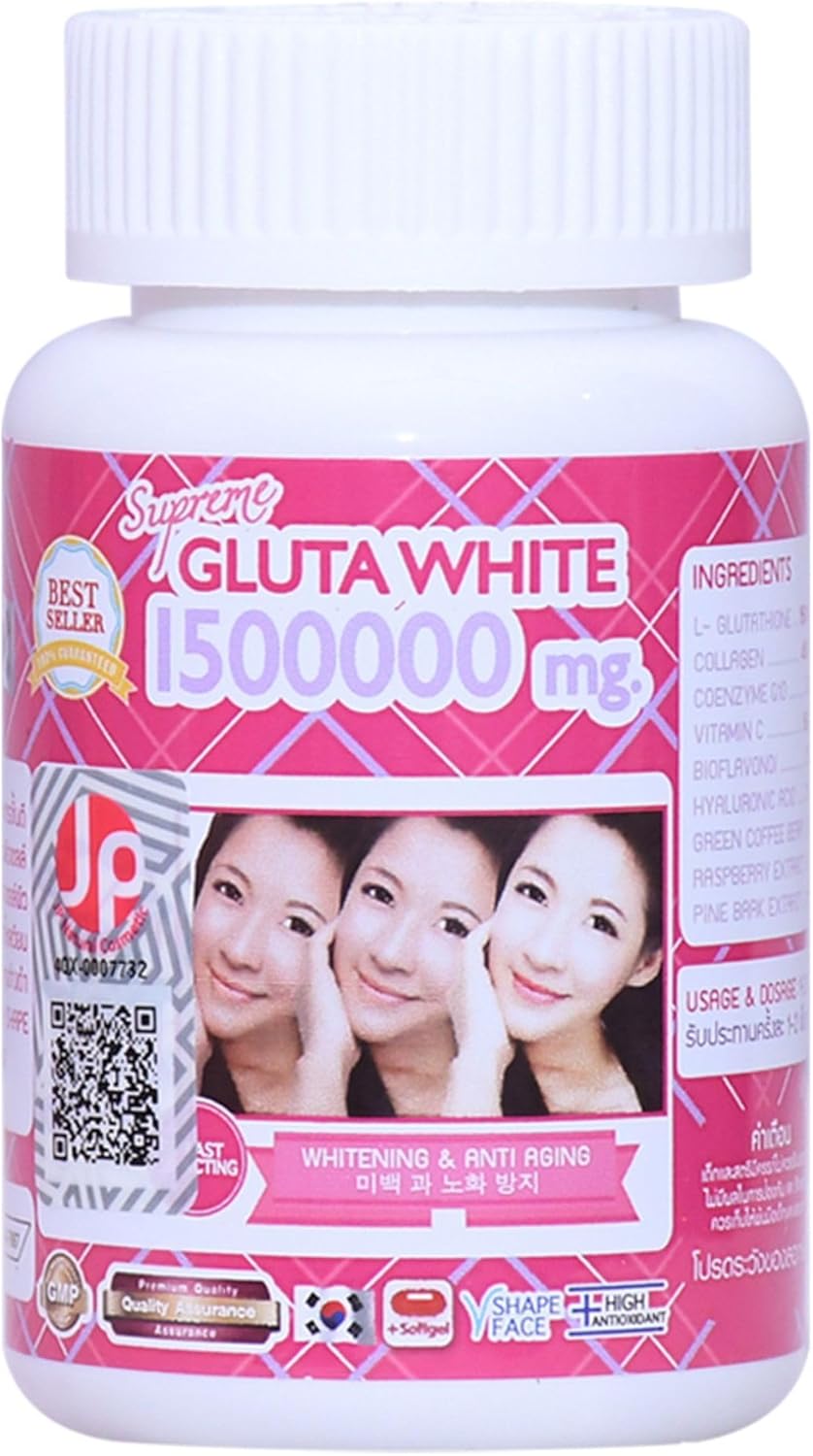 Gluta White Supreme White 1500000 Mg. -Grape Seed Extract, Co-enzyme Q10 - 30 Capsules. + Vitamin C