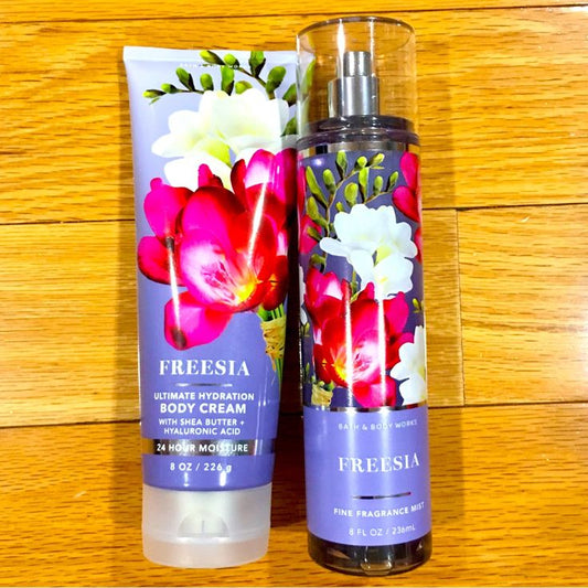 Bath & Body Works Freesia Body Mist Spray & Body Cream Set