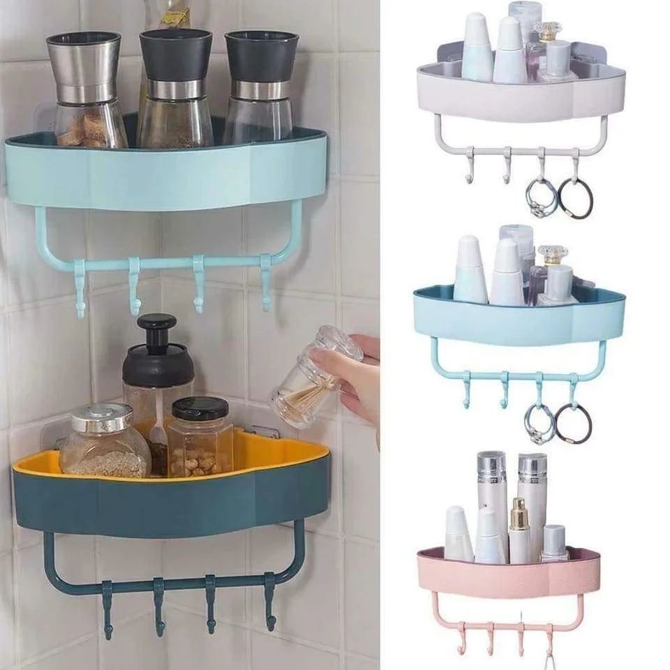 Corner wall organizer with hooks