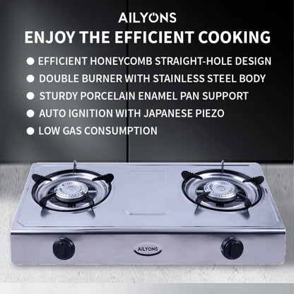 Ailyons GS017 Gas Stove Stainless Steel Double Burner