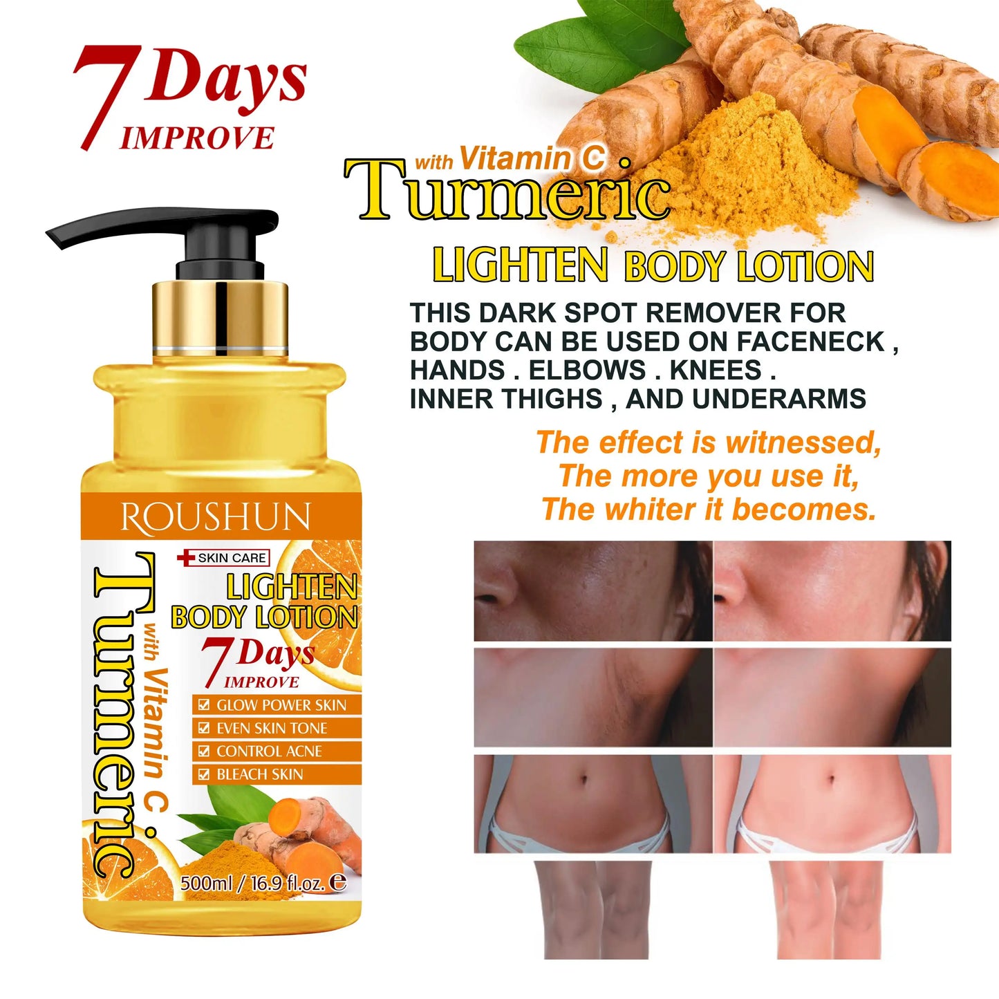 Roushun Turmeric with Vitamin C Lighten Body Lotion (500ml)