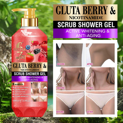 ROUSHUN Lightening Body Wash Shower Gel Exfoliating Gluta Berry Scrub Shower Gel