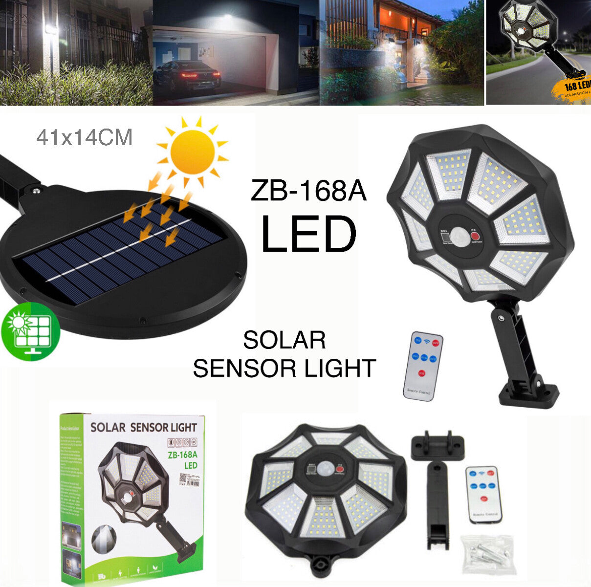 Solar Sensor LED Light ZB-168A (Waterproof with Remote Control)