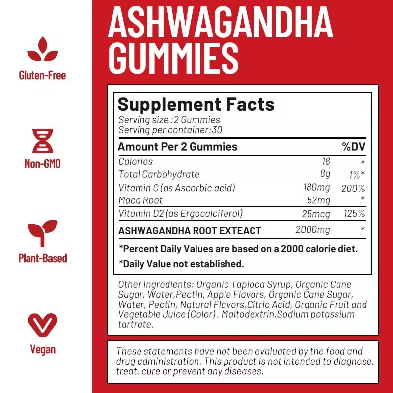 DAYNEE Organic Ashwagandha Gummy Supplements Root Extract Powder KSM-66 Ashwagandha Gummies for sleep Relieves Stress Immune Booster