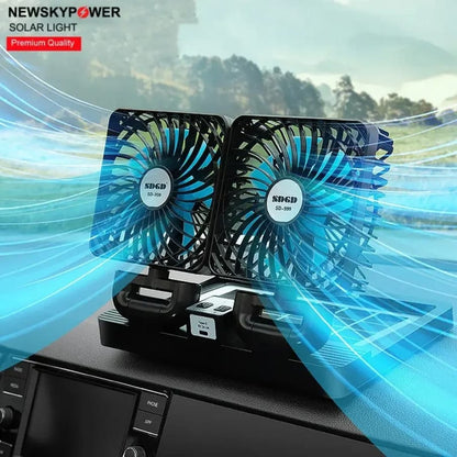Car/Tabletop Double Head Super Cooling Rechargeable Fan – Type-C + Solar Panel