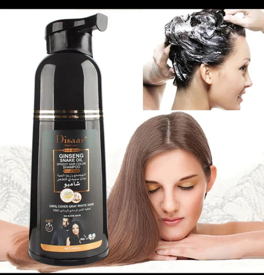 DISAAR Hair Dye 3 In 1 Ginseng & Oil Black Hair Color Permanent Shampoo For Men And Women