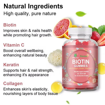 DAYNEE Biotin Keratin Collagen Gummies organic Biotin Gummy for Hair Skin and Nails Vitamins Supplement