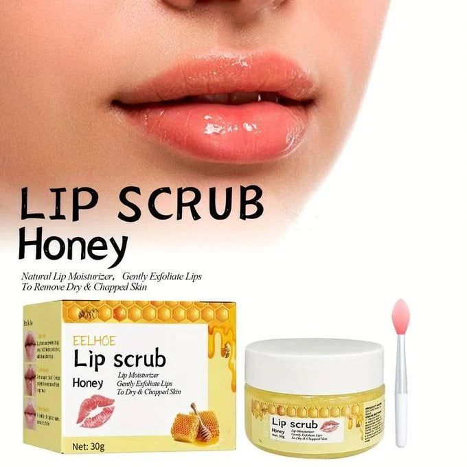 EELHOE Honey Lip Scrub Exfoliator & Moisturizer with Lip Brush