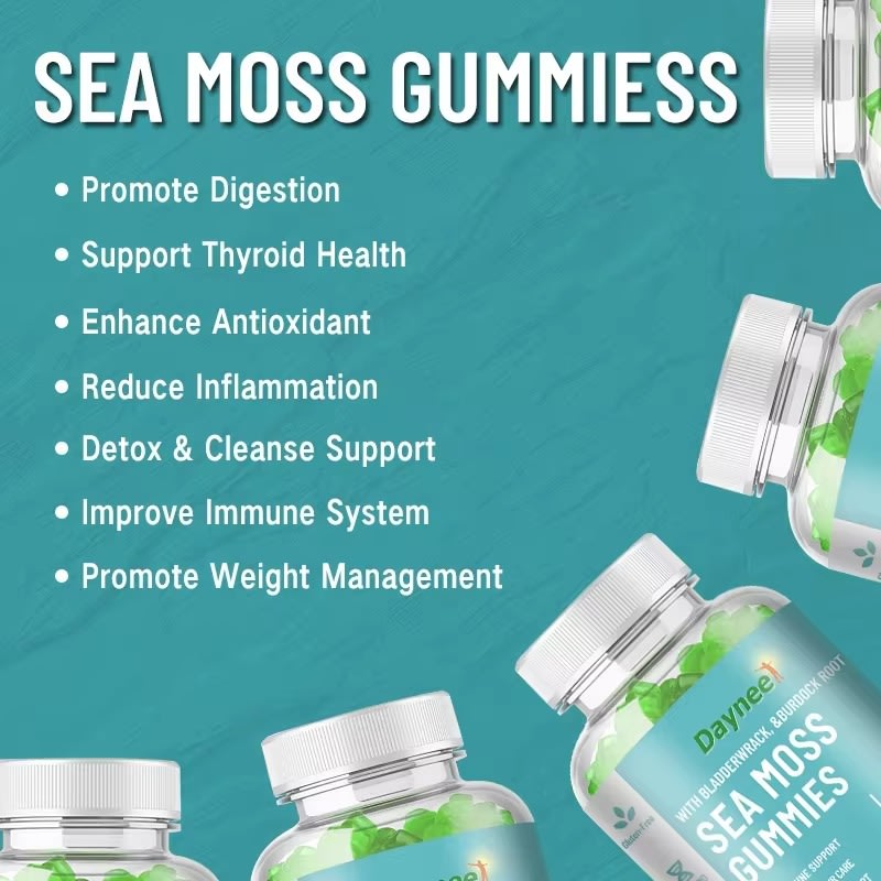 DAYNEE Vegan Sea Moss Gummy Natural Organic Vitamin System Seamoss Bladderwrack Detox Gummies for Moss