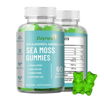 DAYNEE Vegan Sea Moss Gummy Natural Organic Vitamin System Seamoss Bladderwrack Detox Gummies for Moss