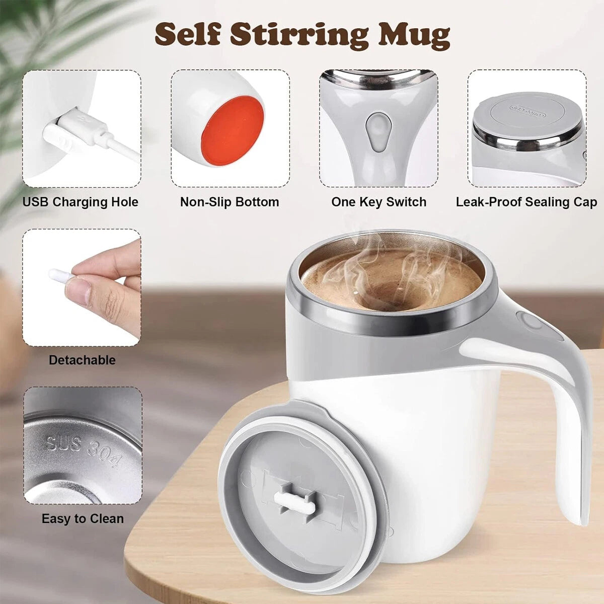 AAA Battery Powered Stainless Steel Magnetic Stirring Cup – 380ml