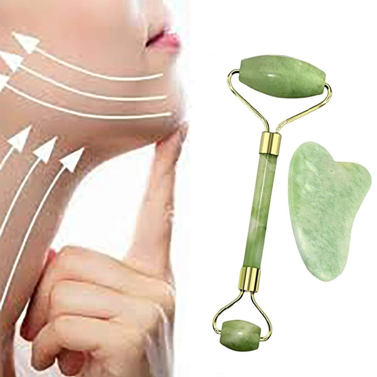 Natural Gua Sha Facial Jade Roller – Face & Body Massager